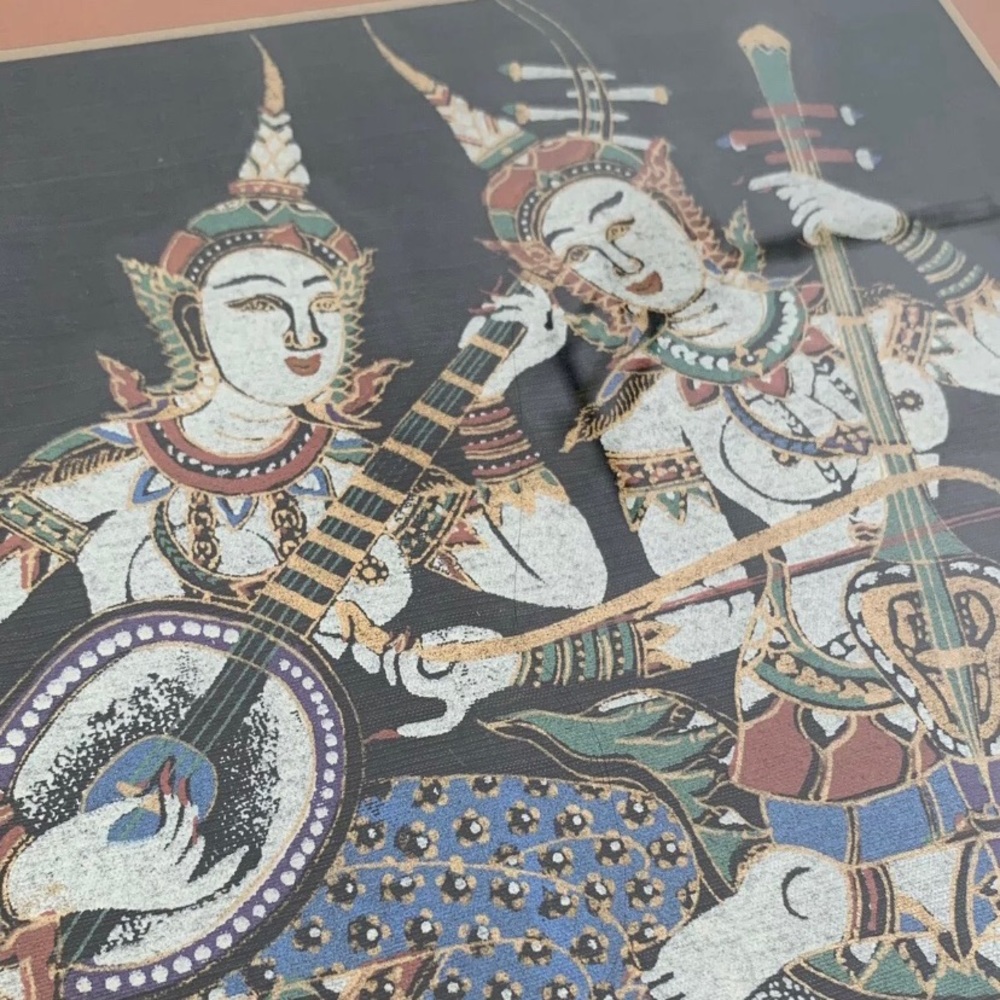 VTG THAI SILK ART FRAMED WALL art HOME DECOR 70s